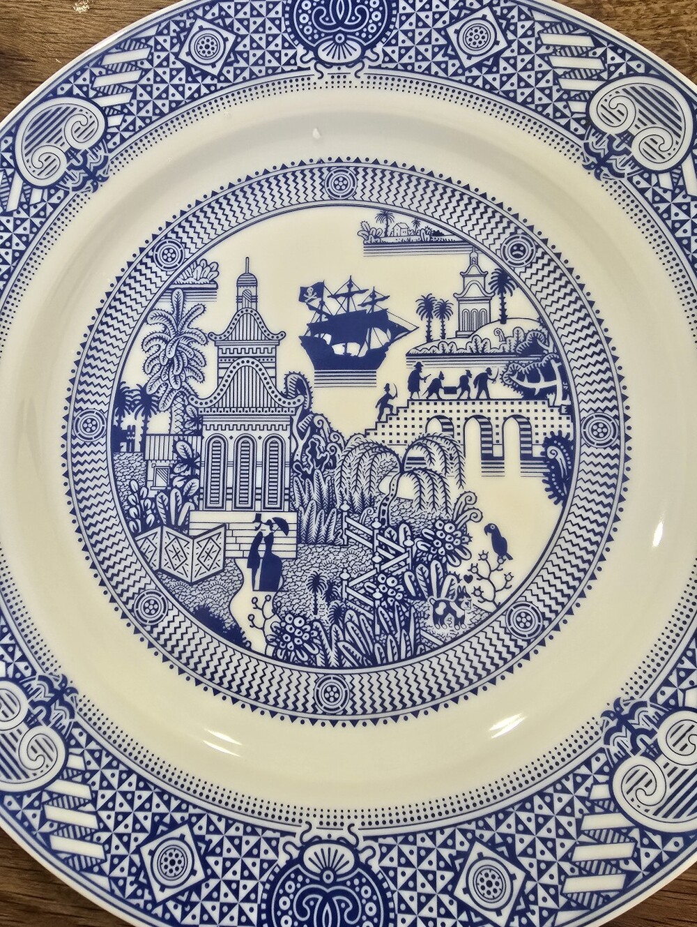 Calamityware Plate #5 Don Moyer 10” Blue White Pirate Ship 2015 Poland